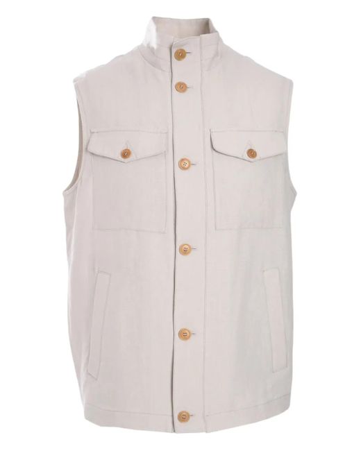 Luciano Barbera White Linen Gilet for men