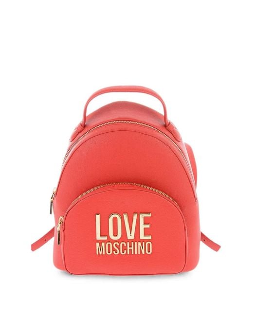 Moschino Red Logo-Plaque Pebbled-Effect Backpack