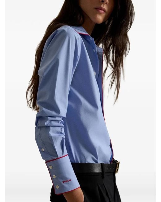 Polo Ralph Lauren Blue Contrast-Piping Stretch Shirt
