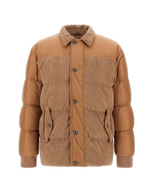 Herno Brown Corduroy-Panelled Padded Jacket for men