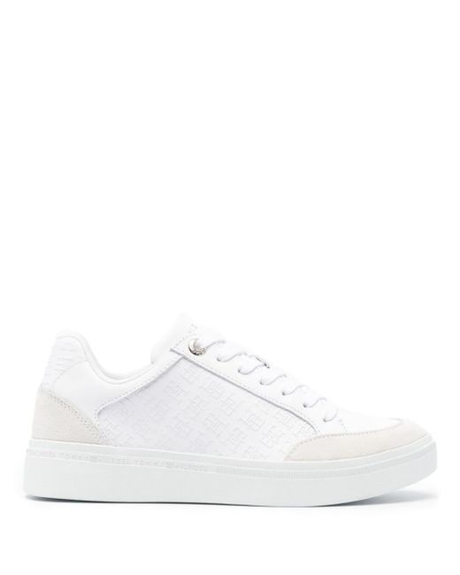Tommy Hilfiger White Embossed-logo Leather Sneakers