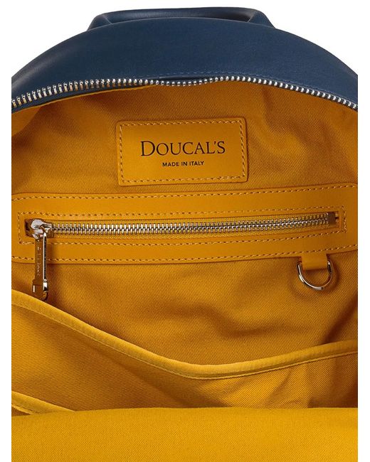 Doucal's Blue Leather Zip Backpack for men