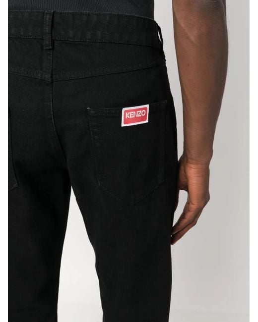 KENZO Black Logo-Patch Straight-Leg Jeans for men