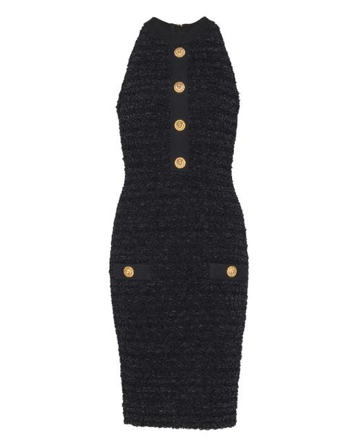 Balmain Tweed Mini-Jurk Met Zak Met Knopen in het Blue