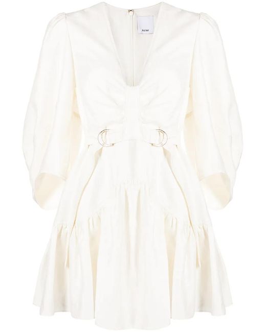 Acler White Double-Belt Flared Dress