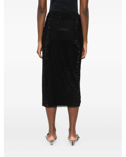 Self-Portrait Black Midi Skirt With Rhinestones