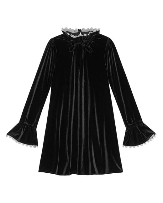 Ganni Black A-Line Velvet Mini Dress