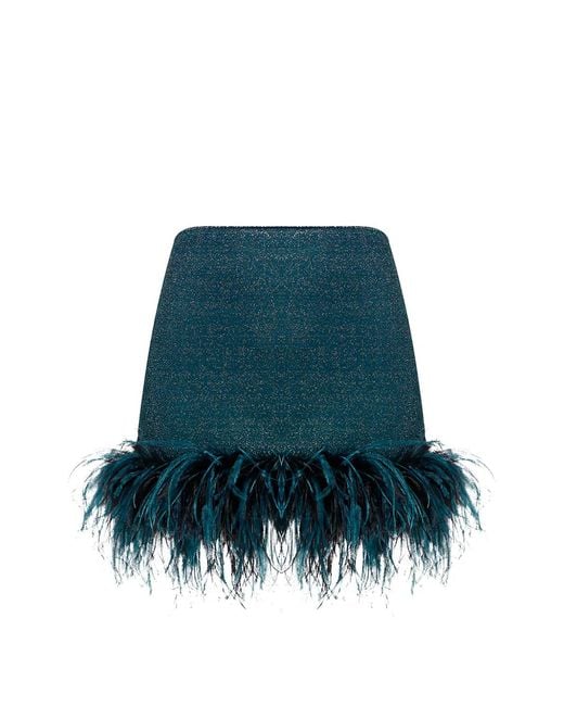 Oseree Green Lumière Plumage Feather-Trim Skirt