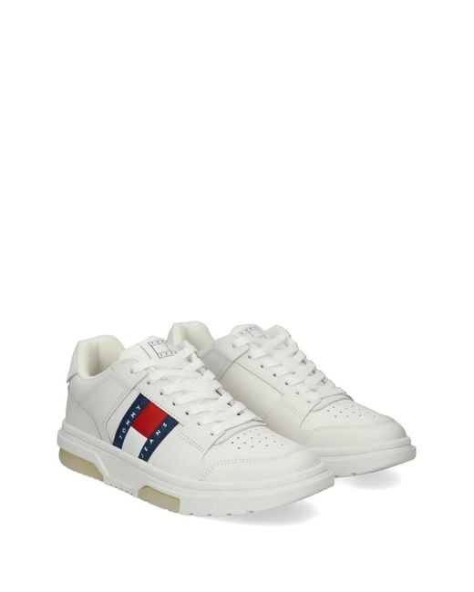 Tommy Hilfiger White Baskets À Détails De Perforations