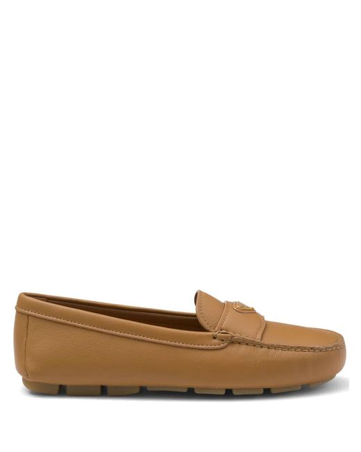 Prada Brown Logo Leather Moccasins