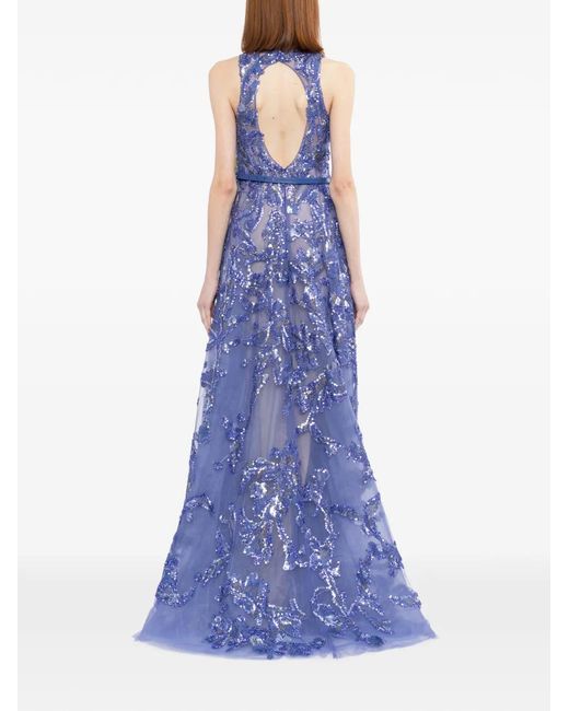 Saiid Kobeisy Purple Embroidered Tulle Long Dress