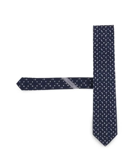 Ferragamo Blue Tropical-Pattern Silk Tie for men