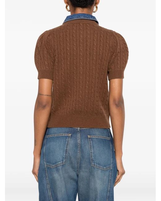 Sandro Brown Cable-Knit Short-Sleeve Cardigan