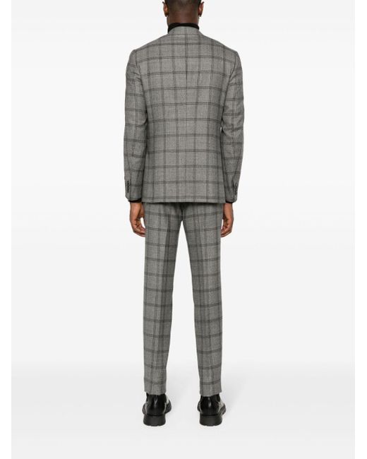 Isaia Gray Plaid-check Single-breasted Suit for men