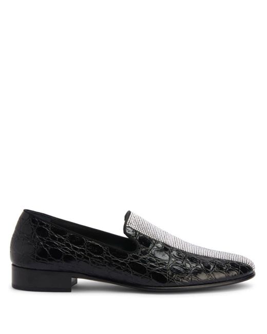 Giuseppe Zanotti Black Tuxedo Diamond Leather Loafers for men