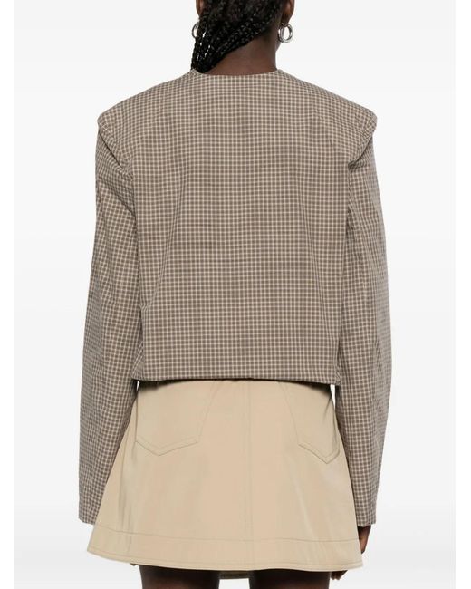 Nanushka Brown Checked V-Neck Shirt