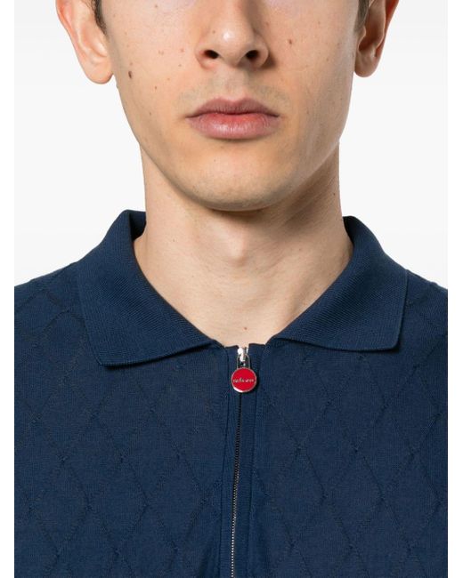 Kiton Blue Diamond-pattern Cotton Polo Shirt for men
