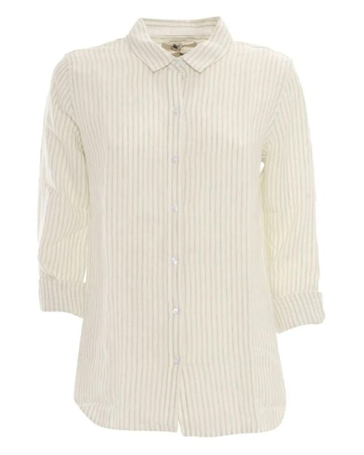 Barbour White Gestreiftes Hemd Aus Leinen