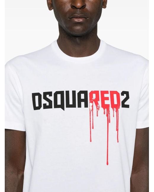 DSquared² White Logo-Print Cotton T-Shirt for men