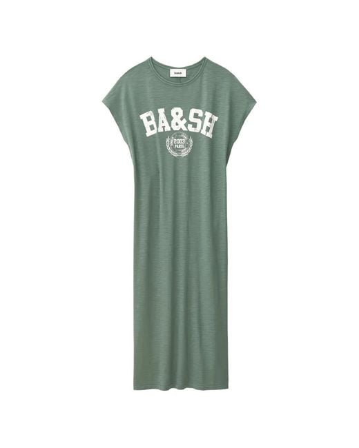 Ba&sh Green Civia Logo-Print Jersey Midi Dress
