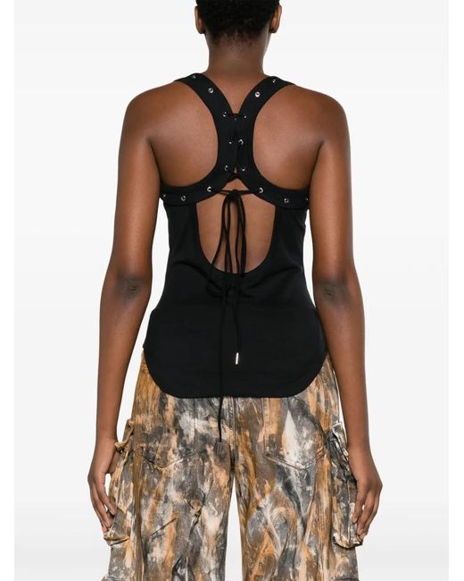 The Attico Black Lace-Up Racerback Tank Top