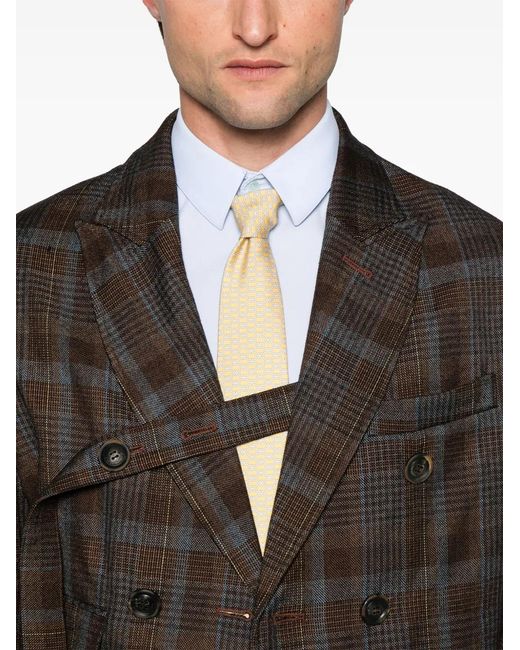 ANDERSSON BELL Brown Soe-Check Double-Breasted Blazer for men