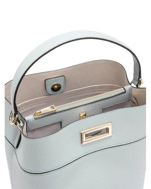 Furla Blue Amelia Lock Leather Bucket Bag