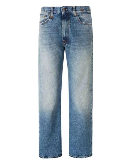 R13 Blue Frayed-Hem Straight Jeans