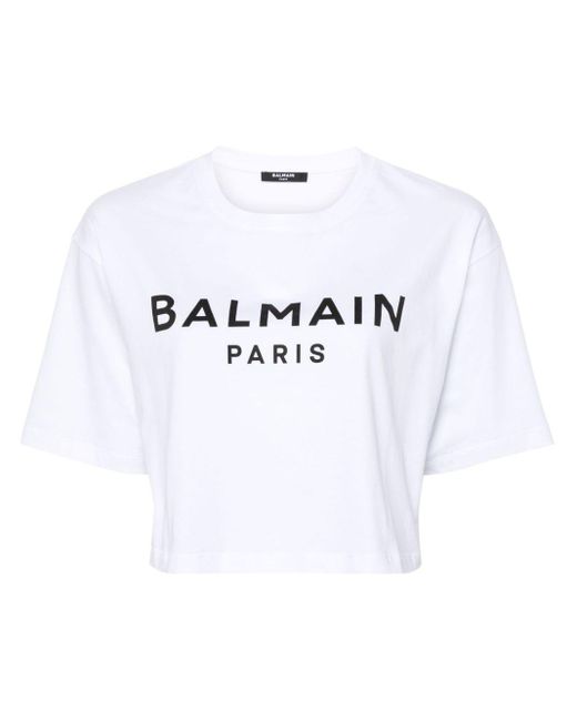 Camiseta corta con logo estampado Balmain de color White