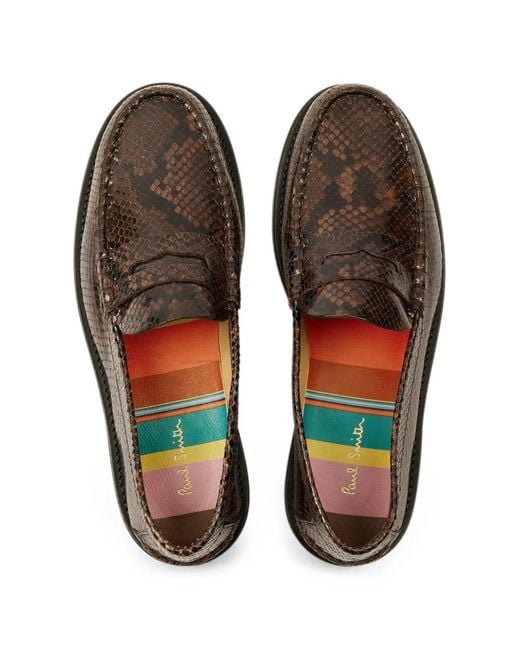 Paul Smith Brown Dark Rialto Snake Effect Loafers for men