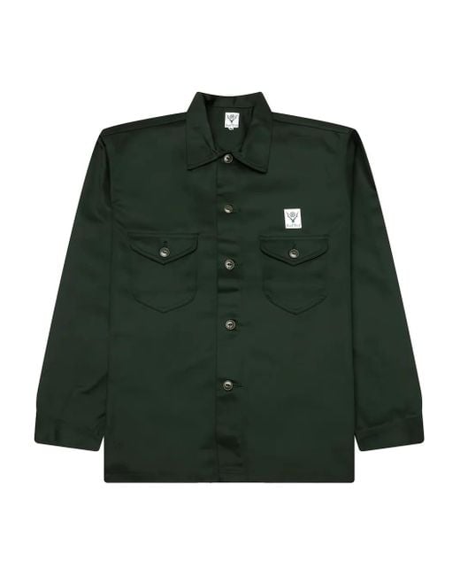 South2 West8 Green Logo-Patch Overshirt for men
