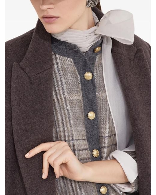 Brunello Cucinelli Brown Double-Breasted Belted Coat