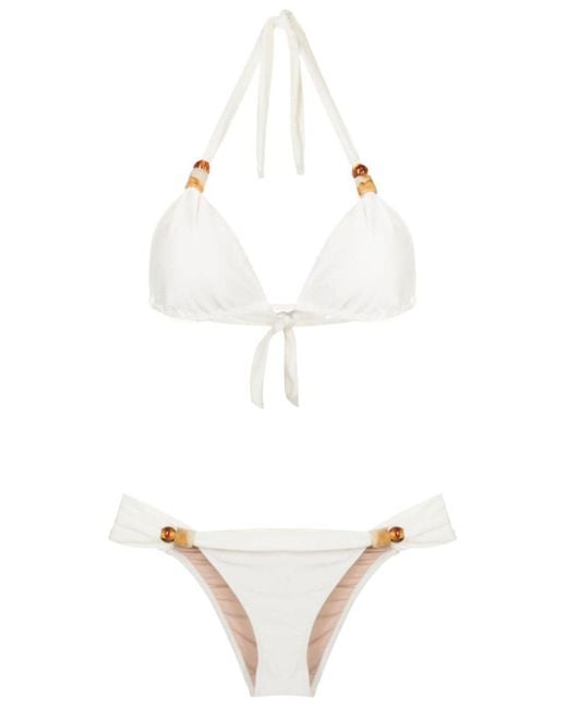 Adriana Degreas White Bead-embellished Bikini
