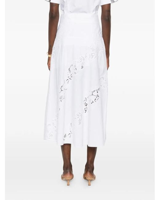 Twinset White Jupe Longue En Popeline Et Broderie Anglaise