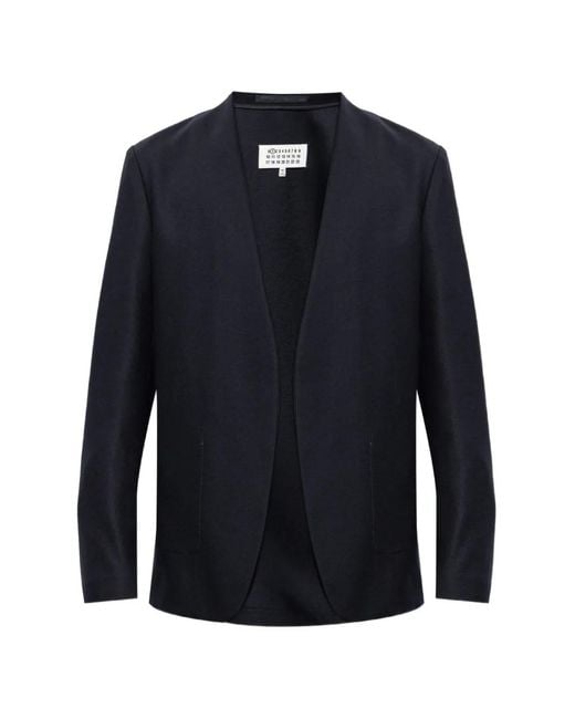 Maison Margiela Blue Collarless Wool Blazer for men
