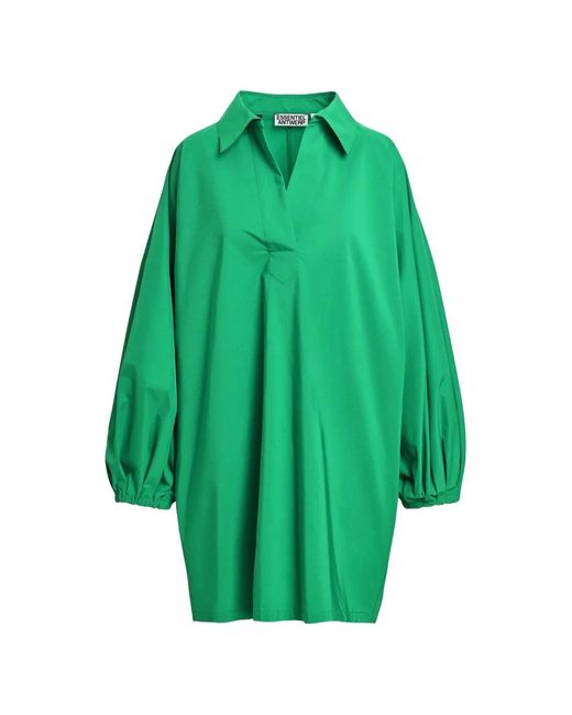 Essentiel Antwerp Green Oversized Voluminous-Sleeves Mini Dress