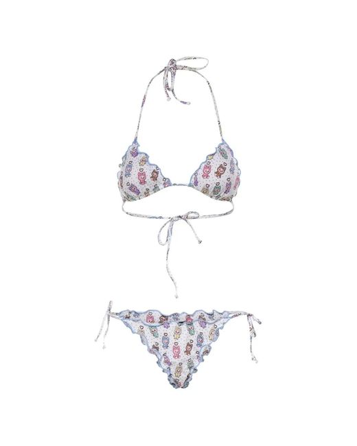 Mc2 Saint Barth White Ruffled-Trims Bikini