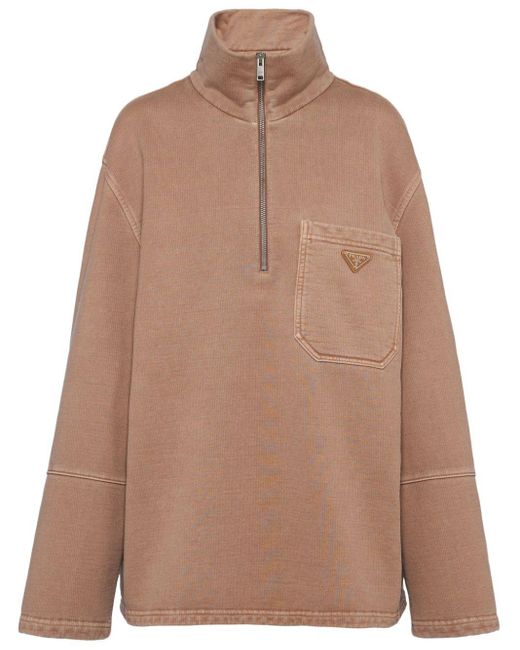 Prada Brown Funnel-neck Cotton Sweatshirt