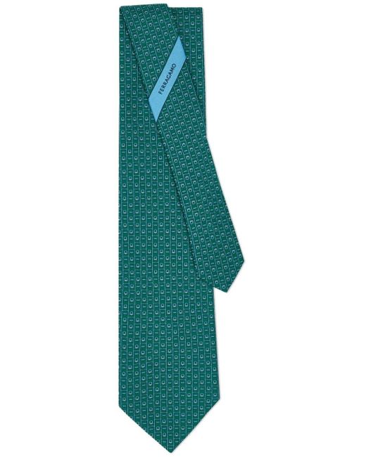 Ferragamo Green Gancini-print Silk Tie for men