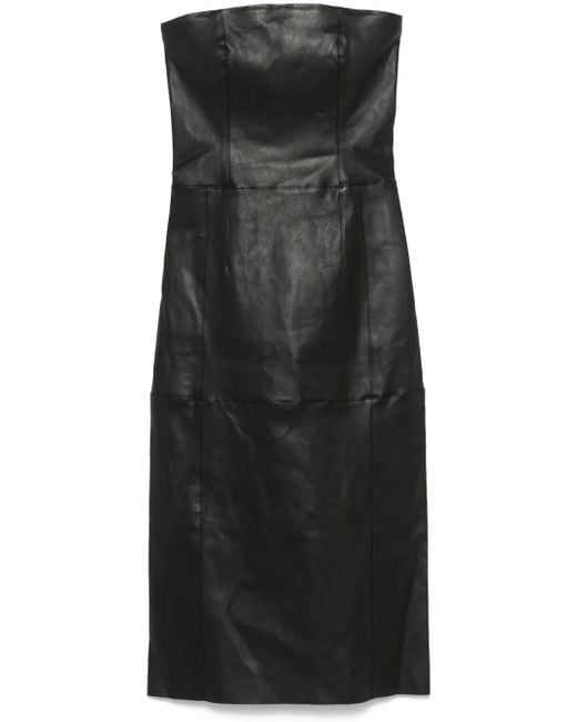 Maje Black Bustier Leather Midi Dress