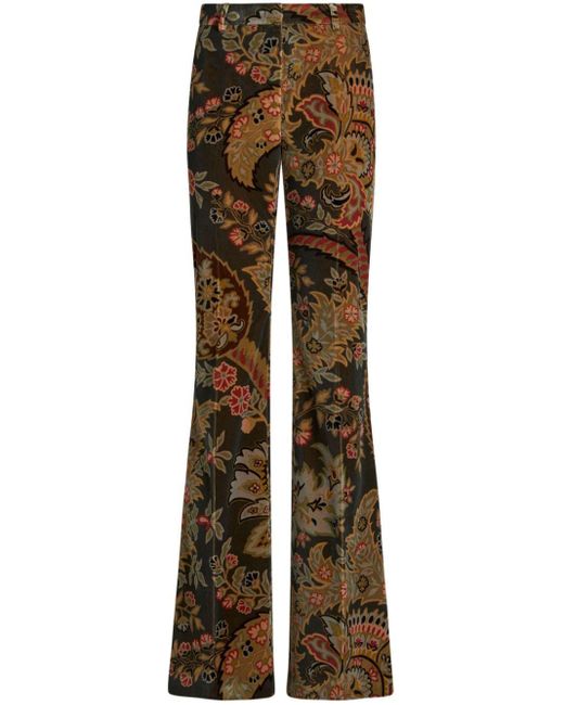 Etro Black Paisley-Print Velvet Trousers