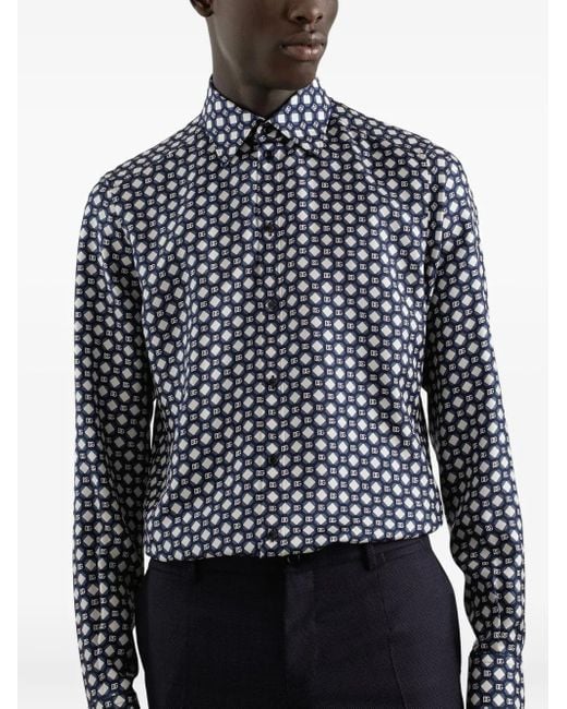 Dolce & Gabbana Blue Printed Silk Twill Martini Shirt for men