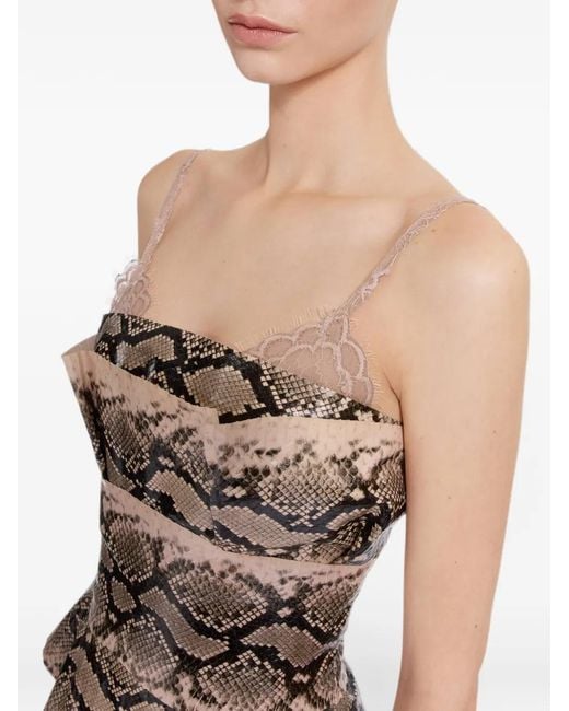 Elie Saab Natural Python-Effect Peplum Leather Corset
