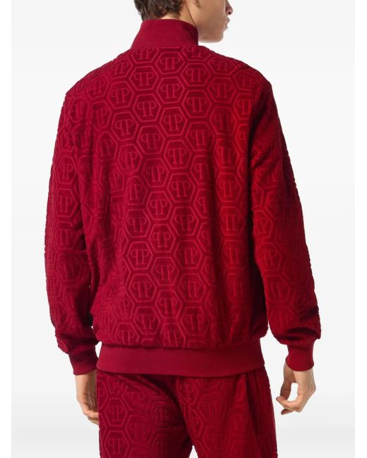 Philipp Plein Red Monogram-Jacquard Track Jacket for men