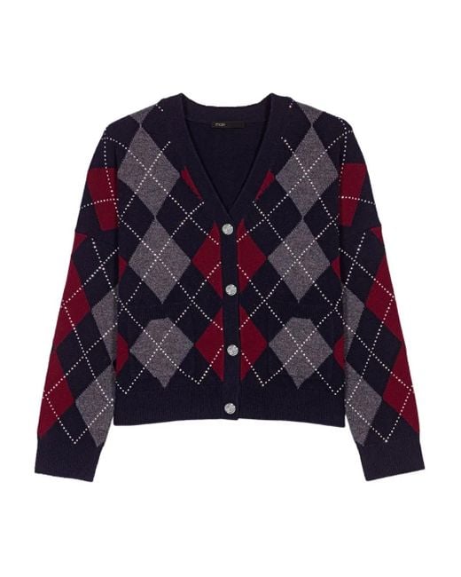 Maje Blue Argyle-Pattern Cardigan