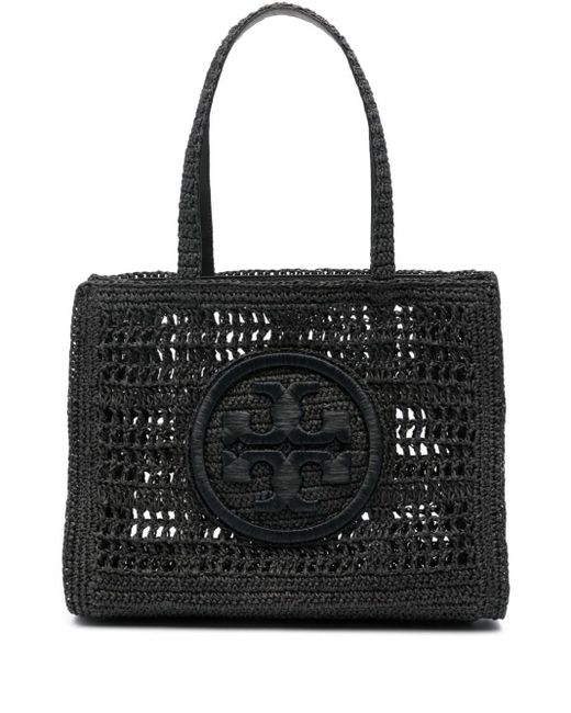 Tory Burch Black Small Crochet Design Ella Tote Bag