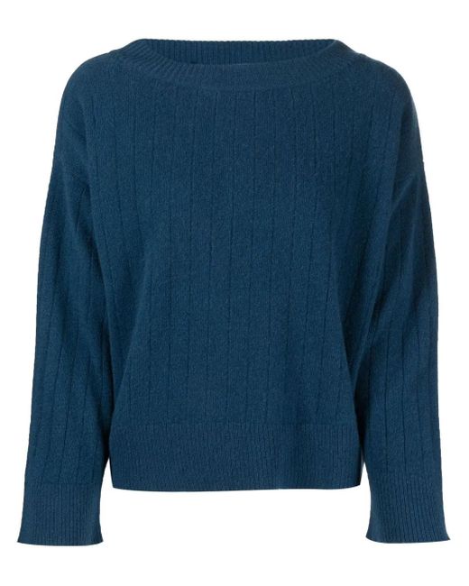 Pringle of Scotland Blue Ribbed Wide-Neck Jumper