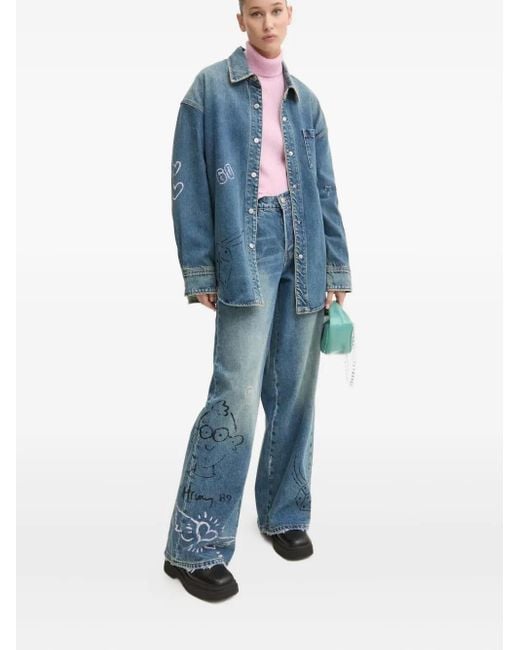 Miss Sixty Blue X Keith Haring Printed Wide-Leg Jeans