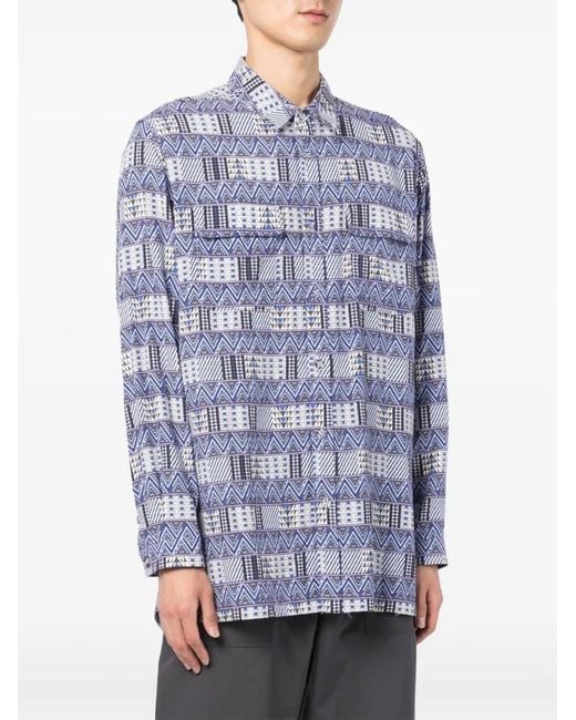 White Mountaineering Blue Patterned Shirt for men