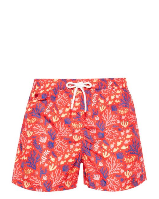 Kiton Red Graphic-print Swim Shorts for men
